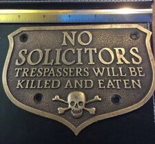 No Solicitors Sign Plaque No Trespassing Killed Plaque Solid Brass Metal GIFT picture