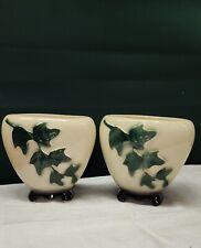 Pair Of Vintage Royal Copley Ivy Design Ceramic Footed Vase Planter- Small Chip picture