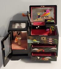 VTG 1950s Japanese Black Lacquer Music Jewelry Box With Dancing Geisha Works  picture