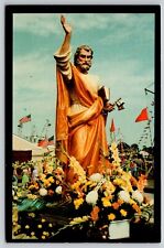 Saint Peter Patron Fishermen American Flags Historical Statue Vintage Postcard picture