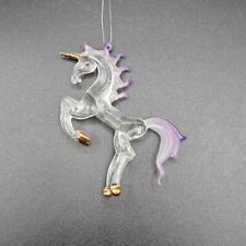 Vintage Blown Glass Unicorn Christmas Ornament Clear and Purple Mane picture