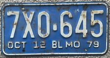 Vintage Missouri Trucker License Plate Blue White OCT 1979 7XO-645 picture