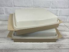 2 Vintage Tupperware Deviled Egg Keeper Carrier Tray Container With Lids Beige picture