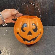 Vintage Halloween PUMPKIN Plastic Blow Mold  Candy Pail Bucket 7in picture