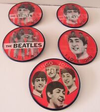 5 BEATLES VARI-VUE Flicker Photo Red Pinback Buttons One Each Beatle & One Group picture