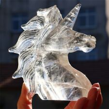 350g Natural Clear Quartz Hand Carved Unicorn Skull Crystal Reiki Gem Decor Gift picture