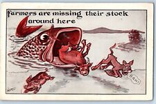 Witt Artist Signed Postcard Exaggerated Fish Eating Cow Weston Vermont VT 1922 picture