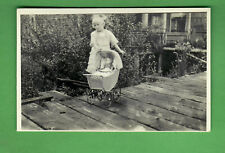 c. 1925 RPPC REAL PHOTO POSTCARD - YOUNG GIRL WITH DOLL IN BABY CARRIAGE - AZO picture