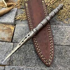 SHARD Hand FORGED Damascus Steel Hunting Tri Kris Blade Full Tang + Pure Sheath picture
