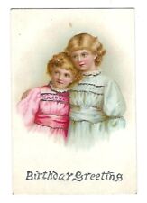 Early 1900's Glitter Birthday Postcard, 2 Young Girls Embossed picture