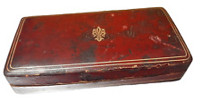 Antique Italian Solid Red Leather Jewelry Box with Gold Embossing picture
