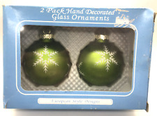 Greenbrier INT 2 Green w/ White Mica Chips Mercury Glass Ornaments Balls VTG  picture