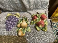 3 PCS Home Interiors Ceramic Fruit Wall Sconce Decoration Apple Pear Grapes picture