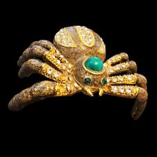 Vintage Enamel Crystal Bejeweled Gold Tarantula Spider Hinged Trinket Pill Box picture
