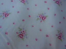 Yuwa Fabric Small Pink Roses Bouquets Periwinkle on Cottage White Cotton Fabric  picture
