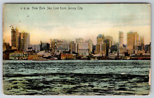 c1910s New York Skyline From Jersey City Waterfront View Antique Postcard picture