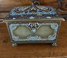 Vintage 19th Century French Bronze Gilt Enamel Champleve Jewelry Trinket Box picture