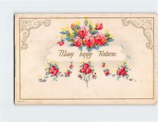 Postcard Many happy Returns with Roses Embossed Art Print picture