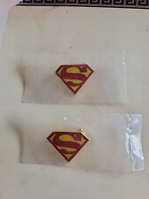  2 VINTAGE D.C. COMICS SUPERMAN LOGO COLLECTIBLE Red And Gold PINS (NEW) picture