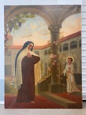 🔥 Fine Antique 19th c. Old Master Carmelite Catholic Saint Oil Painting, HUGE picture