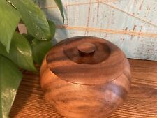Hardwood Round Trinket Condiment Hand Carved Box 5.5” X 4.5” picture