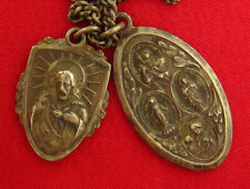 Vintage STERLING JESUS & 4 WAY MEDAL Necklace 2 Religious Pendants On Chain picture