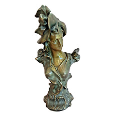 French Cabinet 2-Color Bronze Patina Spelter Bust Edwardian Woman w/ Hat picture
