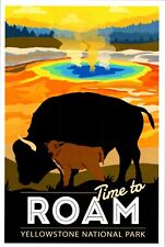 Yellowstone National Park Time to Roam Grand Prismatic Spring Bison postcard picture
