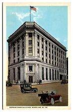 Antique German Bank Building, Old Cars, American Flag, Wheeling, WV Postcard picture