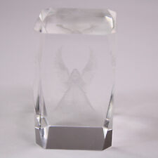 3D Laser Etched Clear Glass Crystal Angel Paperweight Cube 3 Inches Tall picture