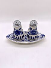 VTG Signed & Numbered Holland Delft-Style Porcelain S & P Shakers W/Oval Dish picture