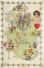 c1912 Embossed Valentine Postcard Nash Ser.30, Cupid, Couple & Silver Hearts picture