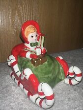 Vtg Musical Lefton Christmas Shopper Girl in Candy Cane Sleigh Japan Great Cond picture