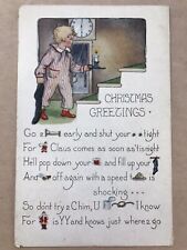 Christmas Greetings Boy In Striped Pajamas W/ Candle Stocking Poem Post Card picture