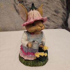 Porcelain Easter Bunny Rabbit With Watering Can Flowers Hand Painted Figurine picture