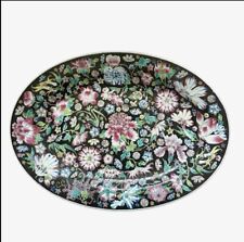 Vintage Chinese Famille Noir Mille Fleur Porcelain Flower Platter| Rare Black picture