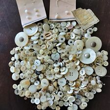 11 Oz Antique Vintage MOP Shell Buttons Round Various Sizes- White  - Old Lot picture