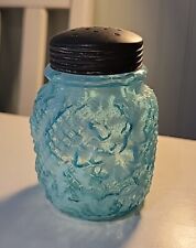 Antique Northwood Turquoise Blue Opalescent Daisy & Fern Sugar Shaker /W Lid picture