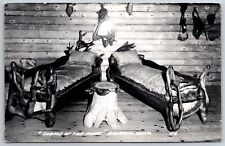 RPPC~Baldwin Michigan~Shrine Of Pines Cabin Bedroom Interior~Real Photo Postcard picture