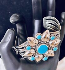 VINTAGE BELL TRADING POST NICKLE SILVER TURQUOISE CUFF BRACELET 7-7.5” picture