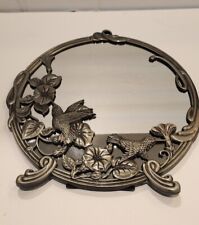 Vintage Andrea by Sadek Desk Mirror Hummingbirds Trumpet Vine Brass Frame 10
