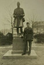 US Marine In Uniform Standing By Monument B&W Photograph 2.75 x 4.5 picture