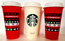 Lot #3 Starbucks 2013 Holiday Reusable Red Hot Cup Grande White Lid 16oz Plastic picture