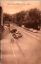Attica Ohio OH N Main Street Coca Cola Martin Rexall Cars c1940s Sepia Postcard picture