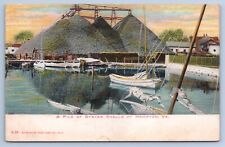 Postcard Hampton VA Virginia Huge Pile Of Oyster Shells Boats picture