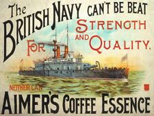 BRITISH NAVY AIMER'S COFFEE ESSENCE HEAVY DUTY USA MADE METAL ADVERTISING SIGN picture
