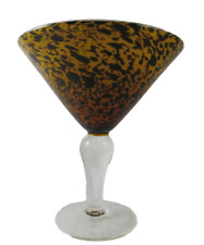 Amici Hand Blown Tortoise Pattern Martini Glass Bulbous Stem Brown Yellow Italy picture