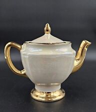 Vintage CG Iridescent Cream Lusterware Teapot With Warranted 22 Kt Gold USA picture