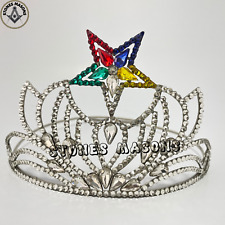 Masonic OES Matron Crown Silver tone adjustable fitting Decorated with Rhineston picture