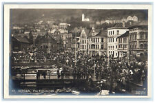 c1940's Crowd Scene From Fisketorvet Bergen Norway RPPC Photo Postcard picture